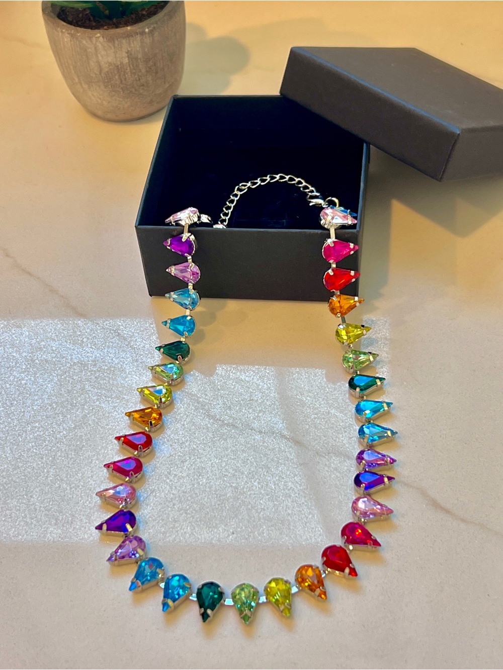 Multicolor Teardrop Crystal Necklace - Vibrant Rainbow Statement